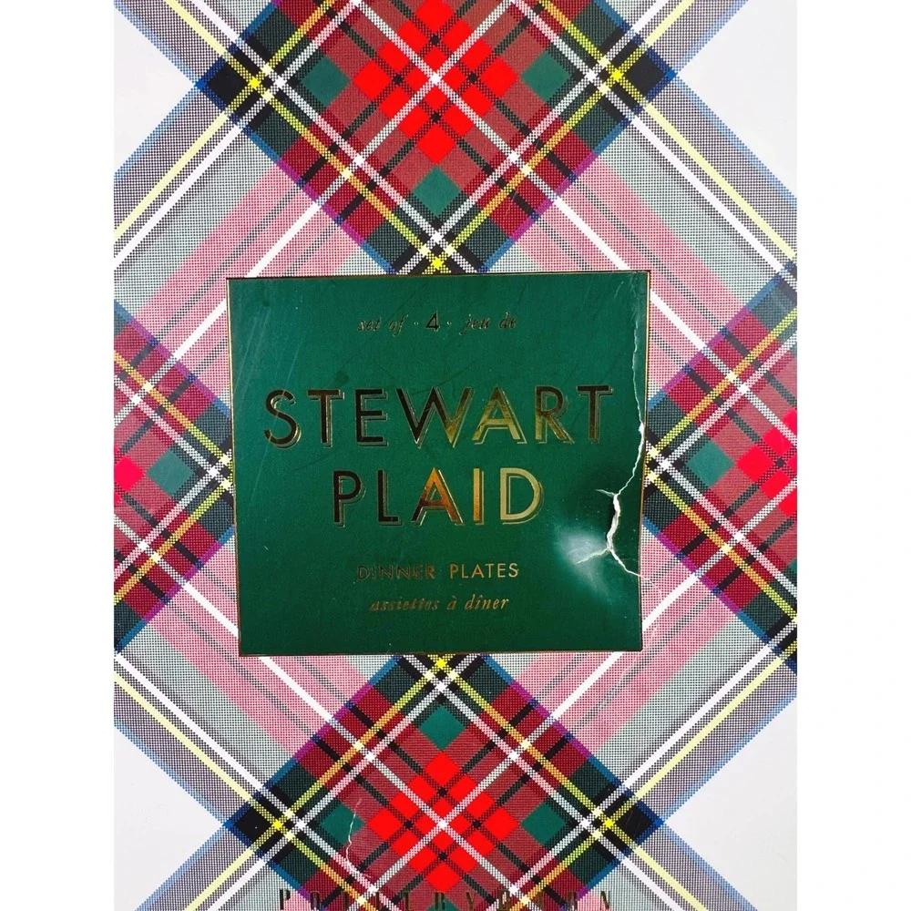 Pottery Barn Stewart Plaid Dinner‎ Plates Set of 4 Red Green Christmas Holiday